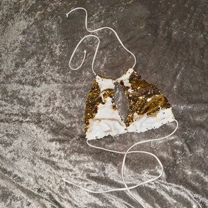Gold and White Sequin Halter Top
